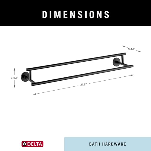 Image of Delta Towel Rack | 24 Inch Matte Black Double Bar for Kitchen or Bathroom Towels | Trinsic Accessories