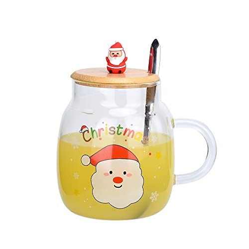 Weihnachten Kaffeebecher, 3D-Weihnachtsmann-Teebecher aus Glas mit Deckel und Löffel, Neuheit Tassen zum Erntedankfest, Halloween Weihnachten Geschenk für Frauen Männer Mädchen Jungs Cover