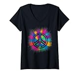 Photo Gallery donna tie dye peace segno di pace year 60 hippie costume peace maglietta con collo a v Photo Gallery donna tie dye peace segno di pace year 60 hippie costume peace maglietta con collo a v