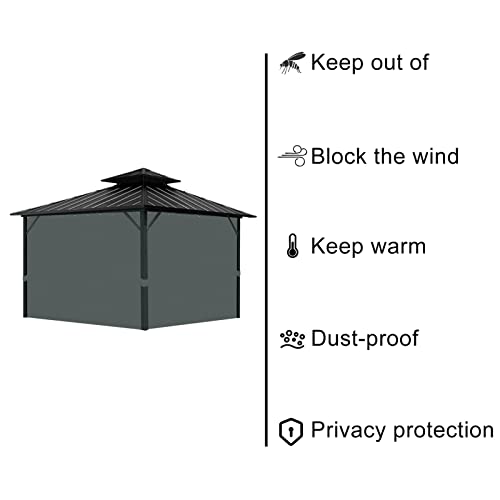 Tngan Gazebo Universal Replacement Privacy Curtain, 10'X10' Gazebo Curtain Outdoor Waterproof, 4-Panels Sidewall Curtains with Zipper for Patio, Garden and Backyard (Only Curtains, 10'x10', Grey)