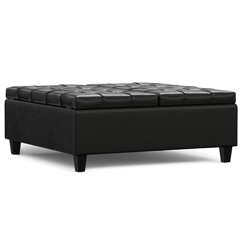 SIMPLIHOME Harrison Large Coffee Table Storage Ottoman - 40 inch Wide Upholstered Vegan Leather Square Lift-Top Ottoman in Midnight Black, Transitional Bench for Living Room with Sturdy Base by SIMPLIHOME - Image 3