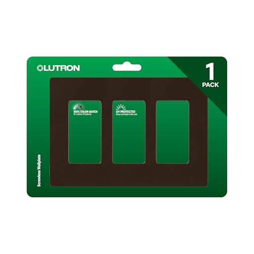 Image of Lutron Claro Brown Light Switch Cover Plate, 3-Gang Screwless Wall Plate for Rocker Light Switches, Outlet Cover, Gloss CW-3-BR