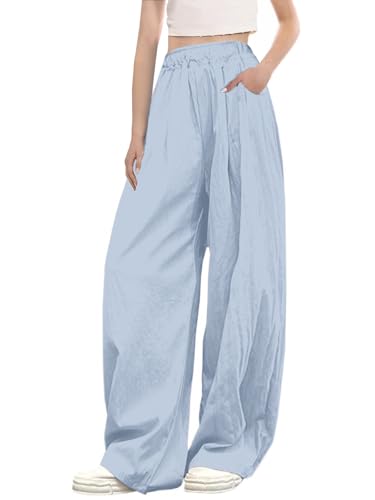 Image of SANGTREE Girls & Woman Wide Leg Pants Lightweight Casual Elastic High Waist Straight Leg Loose Trousers,4 Years - Woman 2XL