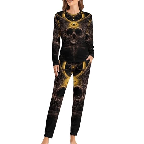 Pyjama femme crâne classique t-shirt manches longues pantalon anti-froid pour nuit sereine