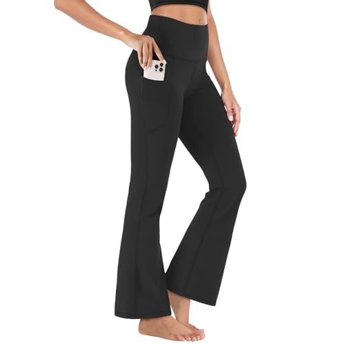 Getervb Pantaloni a Zampa Donna Push Up Leggings Yoga Vita Alta Flare Elasticizzati a Gamba Larga Sportivi Casual Pilates Danza Fitness Nero M