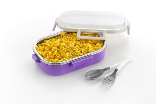 Image of Puno Premium Stainless Steel Insulated Lunch Box with Plastic Outer Case | Leakproof Bento Box with Spoon & Fork | Food Storage Container for Office, School & Travel - 1