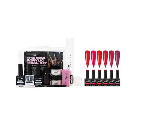 MakarttPro Acrylic Nail Kit with Red Gel Polish Set, All-in-One Beginner Nail Starter Kit with Kolinsky Brush, Acrylic Powders, Monomer & Long-Lasting Red Gel Colors