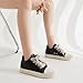 MOFEEDOUKA Womens Low Top Sneakers Thick Shoe Laces PU Leather Platform Comfort Walking Shoes Black