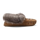 Women's Suede Faux-Fur Beaded Memory Foam Vegan Moccasin Slipper Shoes with Bird Design (Camel,6)