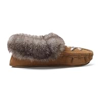 Women's Suede Faux-Fur Beaded Memory Foam Vegan Moccasin Slipper Shoes with Bird Design (Camel,6)