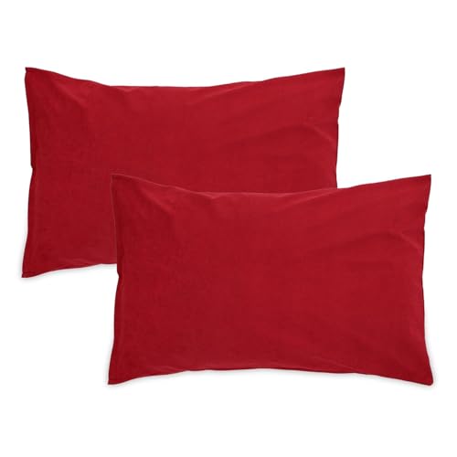 Image of Waterproof Terry Cotton Pillow Protector Cover with Zippered Closure | 18X28 Inch Standard Size Pillow Cover, Set of 2 | Dustproof Bedding Pillowcase for Protection (Maroon)