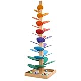 Rakuker Klangbaum Groß, 72cm Klangturm Holz, Holzkugelbahn mit 10 Murmeln...