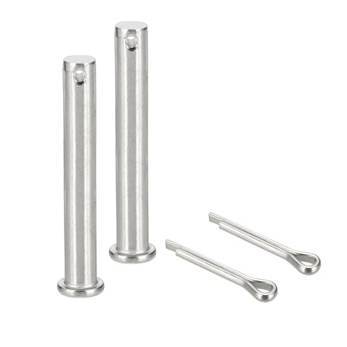 sourcing map 2Pcs M12x90mm Clevis Pins, 304 Stainless Steel Single Hole Flat Head Hitch Fastener Lock Systems with Cotter Pins for Furniture Installation Trailer Lawn Mower, Silver