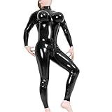 DORAFEI Men's Latex Rubber Catsuit Inflatable Breast with Back Crotch Zipper (Black, L)