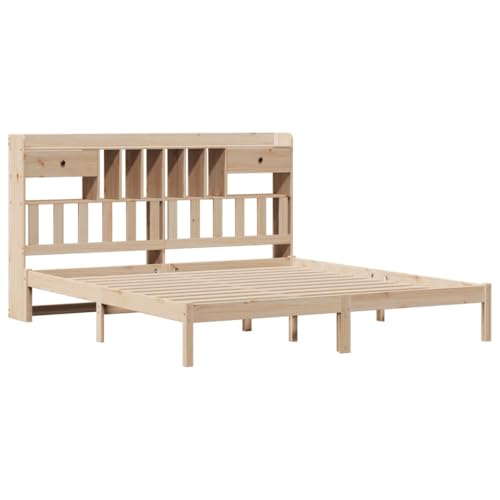 vidaXL Massivholzbett, Holzbett mit Kopfteil Lattenrost, Doppelbett für Schlafzimmer, Bett Bettgestell, 180x200cm Massivholz Kiefer