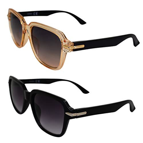 AlterImage Sunset Fashion Retro Sunglasses for Women 2 Pair Clear & Black Frames w/Stylish Metal Accents & Gradient Brown & Smoke Lenses