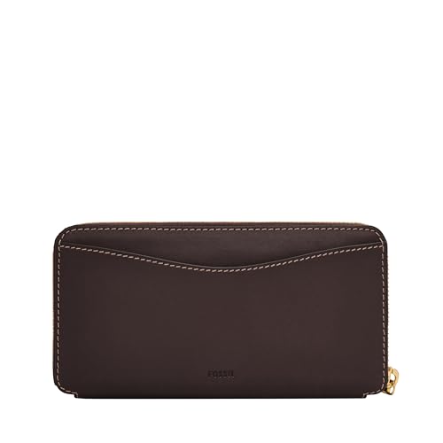 Image of Fossil Women's Wallet, Lennox Leather Zip Around Clutch Wallet for Women, Mink