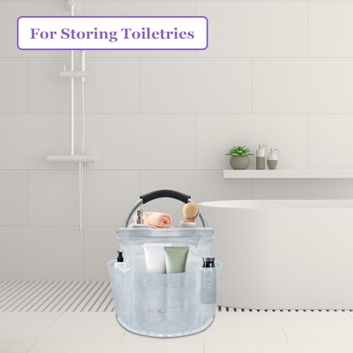 Image of 17L Portable Shower Caddy with Handle, Foldable Cleaning Supply Caddy in PVC Resin, Picnic Basket with 6 Side Pockets, Multifunctional Storage Basket for Bathroom, Picnics, Transparent