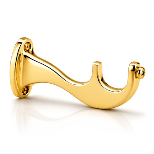 Image of Elite Aluminum Curtain Rod Brackets - Heavy-Duty Wall Mount Clamps for Curtain Rod Support for Door and Window Curtain Rods with Screw and Wall Plug - Pack of 2PCS (Royal Gold)