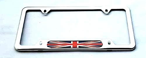 Union Jack British UK United Kingdom Flag Sport License Plate Cover Frames Holder with Screw Caps Stainless Steel Rust Free (1x Silver)