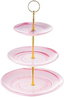 YOLIFE Porcelain 3 Tier Cake Stand, Pink Marbled Ceramic Afternoon Tea Cupcake Stand for Party and Wedding, Food Display Rack