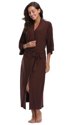 Women's Knit Robes Long Kimono Soft Bathrobe Lightweight Loungewear Rayon Sleepwear Nightgown With Pockets Coffee Xl #TOP3