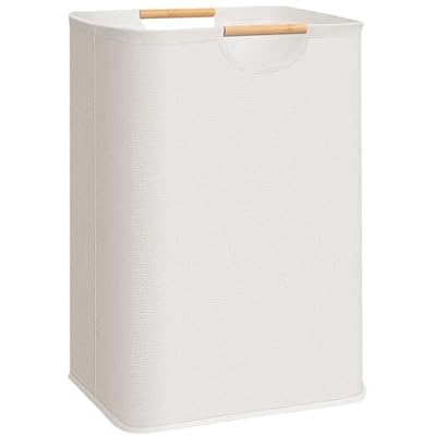 STORAGE MANIAC Large Laundry Hamper, 80L (21.1 Gal) Collapsible Laundry Basket with Bamboo Handles, Freestanding Waterproof Clothes Hamper for Laundry Room, Bedroom, Dorm, Towels, Toys, Beige