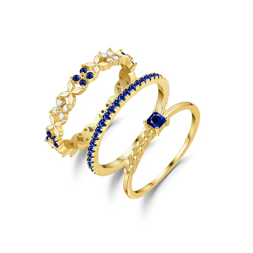 Fimewon Gold Ring Set Eternity Band Rings for Women Sapphire Stackable Rings Gifts for Her Size 7