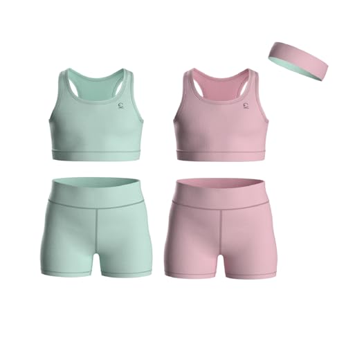 Essenclo Girls Clothing Athletic Sets Sleeveless Crop Tank Tops & Bike Shorts Cheer Gymnastics Volleyball Size 3-16 (5 Pcs) - E2108 - Set-10-9-10