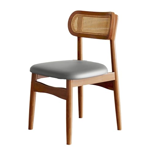 Cómoda silla tapizada con respaldo de mimbre, silla de oficina suave para el hogar y el escritorio, elegante acabado en nogal y gris oscuro