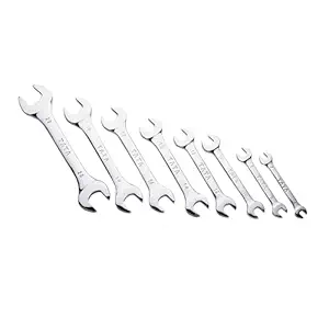 AGRICO Tata Double Open End Spanner Set | Chrome Vanadium Steel | Professional Wrench Set for Mechanics, Fitting & Home Use | 6x7-20x22 mm Spanners | SMD515 (Silver Matt, Set of 8)