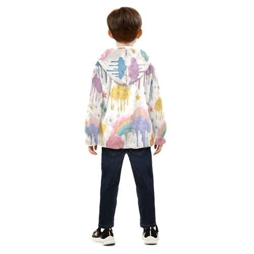 Colorful Clouds and Stars Pattern Toddler Fleece Jacket Girl Boys Hooded Fleece Jacket Coat Warm Outwear Zip-up 3-10T4