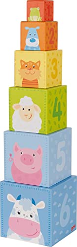 Goki - Stapelwürfel mit Tiermotiven, 3D-Puzzles, Mehrfarbig (58411)