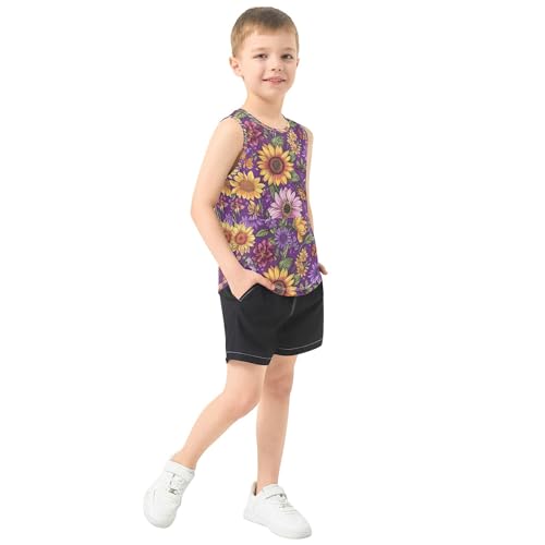 Autumn Sunflower Butterflies Purple Boys Tank Tops Sleeveless Casual Vest Tees Sports Outdoor Outfit for Beach Swim 3T4