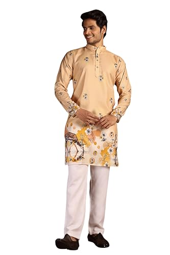 Kurta ethnique en lin jaune pour un mariage festif élégant