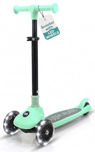 SereneLife Kids Scooter, Foldable 3 Wheel Scooter for Kids or Toddler Ages 2+, Lean-to-Steer Handlebar Has Adjustable Heights to Grow with Child, Non-Slip Deck - Fun LED Light Up Wheels
