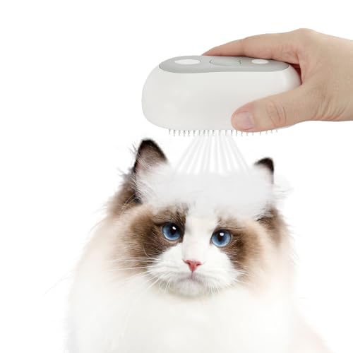 Image of Cat Brush for Shedding Rechargeable Cat Steam Brushes for Indoor Cats Self-Cleaning Pet Grooming Tool for Long and Short Hair Steamy Dog Comb Cat Deshedding Hair Brush, Grey