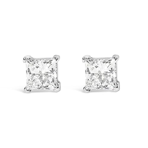 14K White Gold 1.0 Cttw Princess Cut Lab Grown Diamond Solitaire Stud Earrings (F-G Color, VS2-SI1 Clarity)