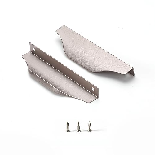 Satanga Edge Finger Pulls for Cabinet Kitchen Drawer knobs Low Profile Door Dresser Bathroom Long Cupboard Furniture Handles Aluminum 10 Pack Brushed Nickel 6" Easy Installation