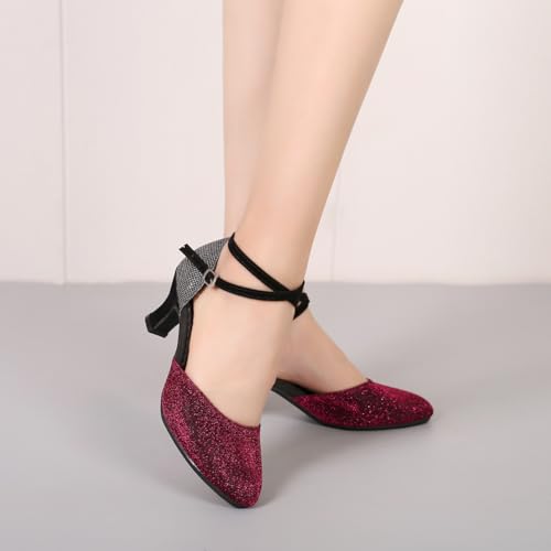 SWDZM Women Latin Dance Shoes Ballroom Salsa Low Heel Party Wedding Dance Shoes4