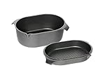 AMT Gastroguss Klaus grillt German Oven Set, große Ausführung, 42x28 cm, German Oven Bräter/German Oven Gußdeckel mit Grillboden, Aluguss, Lotan® Antihaft-Veredelung, AMZN-KG-4228-Set