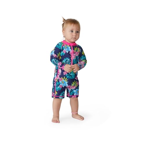Acqua di Mare Maiô Bebê Menina Manga Longa Proteção UV 50+ 6 a 36 meses (Florido, 6 meses)