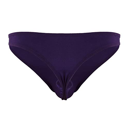 MSemis Men's Low Rise Bulge Pouch Bikini Briefs Underwear Thongs T-back Purple Medium - Thumbnail 2