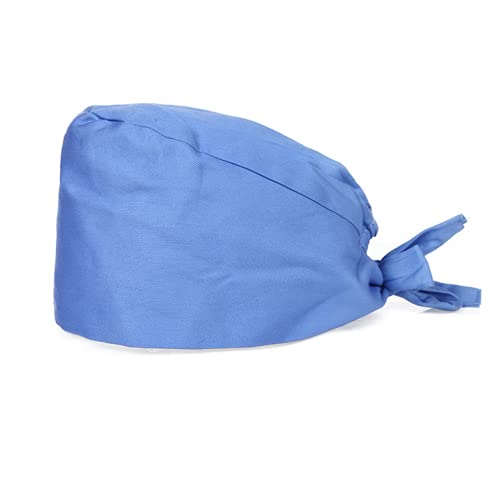 Image of Qchomee Unisex Scrub Cap with Sweatband Adjustable Tie 100% Cotton Elastic Chef Cap Hat Food Spa Beauty Salon Cap Reusable Washable Multipurpose Hat (Light Blue)