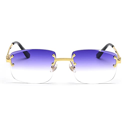 kachawoo Lunettes de soleil sans monture, carrées, couleur progressive, style rétro vintage