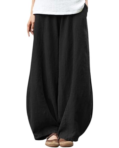 Cargo Japanese Pants for Women Cotton Linen Wide Leg Pants Casual Summer Boho Baggy Lantern Trouser with Pockets