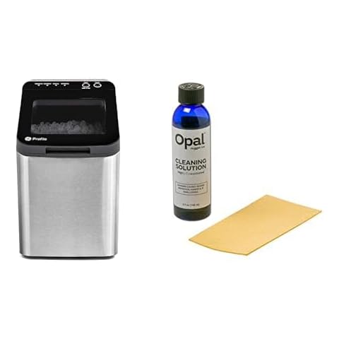 GE Profile Opal 1.0 Nugget Ice Maker with Cleaning Supplies Kit for Countertop Pebble Ice Maker | Portable Ice Machine Makes up to 34 lbs. of Ice Per Day | Stainless Steel Finish Bundle Cover