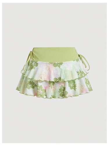 Verdusa Women's Floral Print Layered Ruffle Mini Skirts Tied Side Boho Flowy Short Skirt2