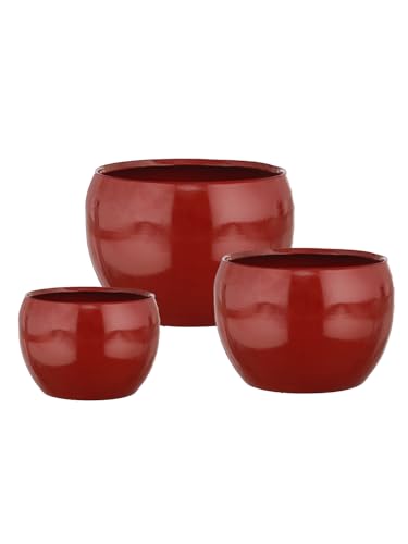 Image of Sunshine Solid Metal Tabletop Planters, Home Decor, Living Room, Office, Restaurant, Table Decor| (Set of 3, Without Plant) (Red)