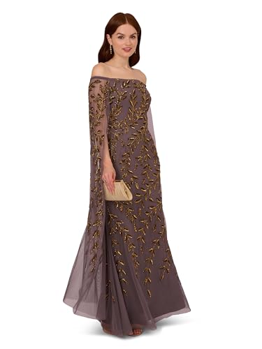 Adrianna Papell Women's Bead Cape Long Dress4